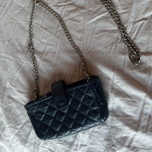 Quilted Leather Crossbody mini Bag with Silver Chain Strap